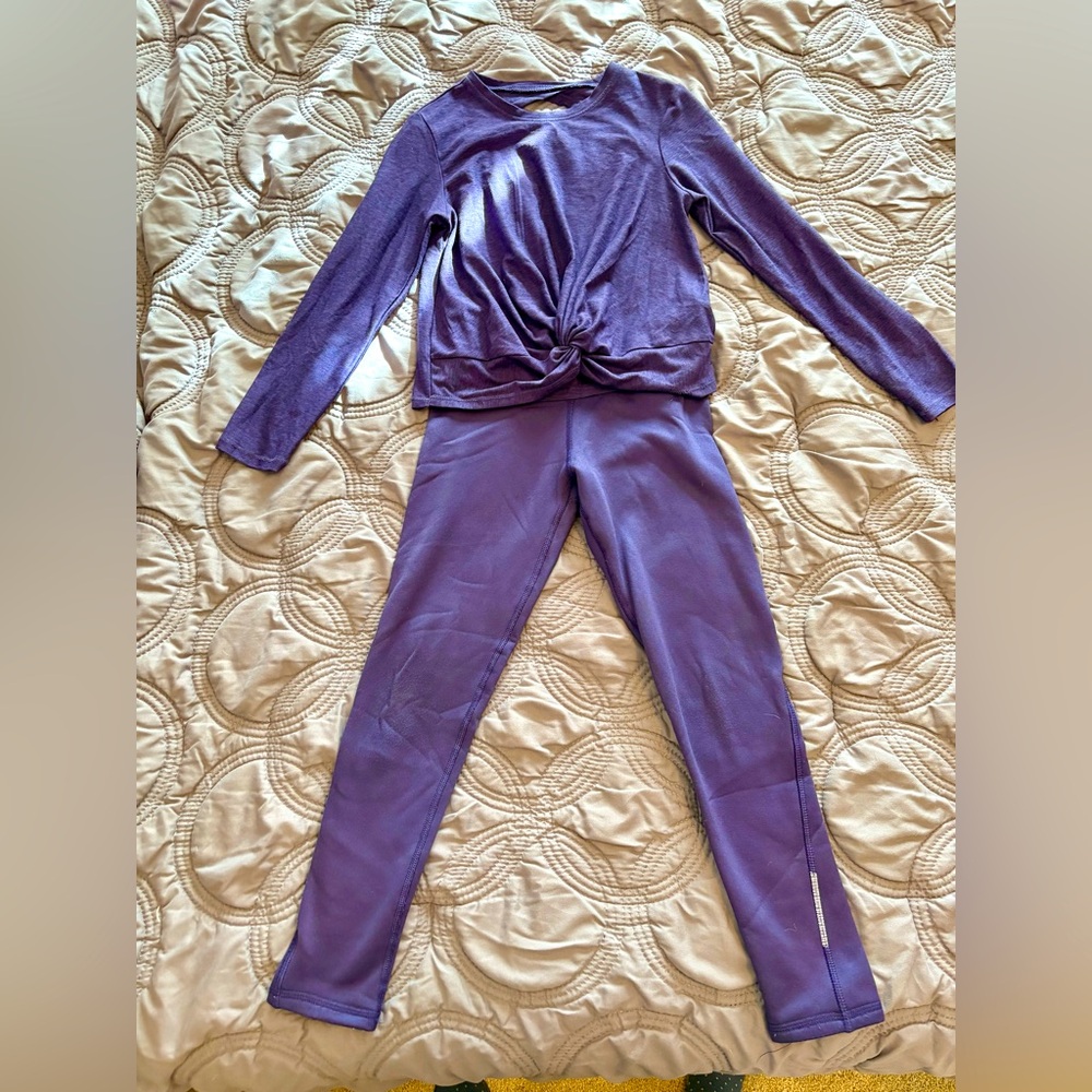 OLD NAVY : Girls Active Set Purple Matching Outfit Fleece Leggings Go Dry